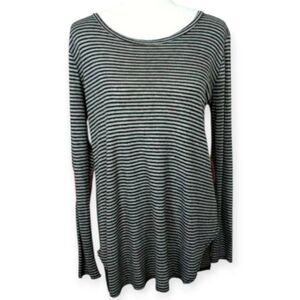 CHRIS & CAROL STRIPE TUNIC SZ.M EUC.  Black & Gray with pink elbow patches